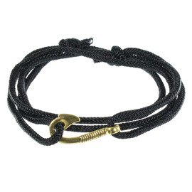 West Coast Paracord Women's Adjustable Nautical Anchor and Fish Hook Wrap Cuff Bracelets - Made of Nylon Rope (Gold Anchor, Black)