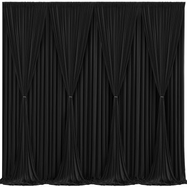 Wish Care Black Backdrop Curtain 8 Panels-Wrinkle-Free Black Curtains Polyester Photography Drapes for Wedding Birthday Party Photo Background Backdrop Stand- 32 X10FT (Black)