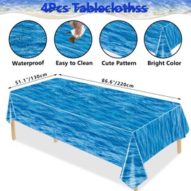 Hegbolke 4 Pack Ocean Wave Tablecloths - Disposable Plastic Ocean Water Table Cover for Ocean Under The Sea Beach Pool Mermaid Shark Birthday Party Decoration Supplies, 51" x 86"