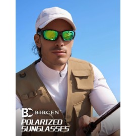 Bircenpro Sunglasses for Men Polarised: Women UV Protection Glasses for Fishing, Driving, Cycling, Running, K-black Frame Green Le Ns