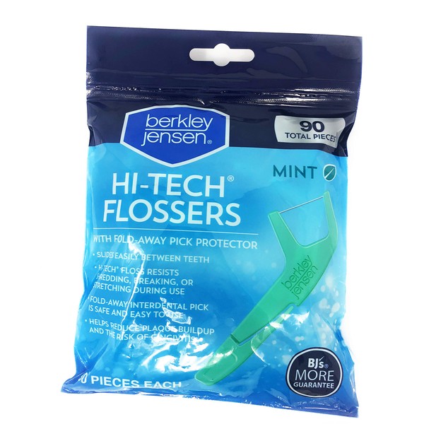 Berkley Jensen Mint Hi-Tech Mint Flavor Flossers Floss with Fold-away Pick Protector, 90 ct.