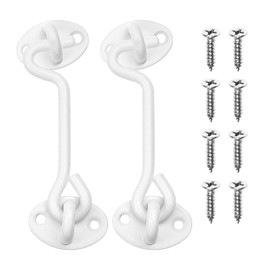 2 Door Hook Locks, Door Hooks and Eyelet Latches, Stainless Steel Door Locks, Rotating Window Door Hooks, Cabin Hooks Made of Stainless Steel for Doors, Windows, Fences, Cupboards, White