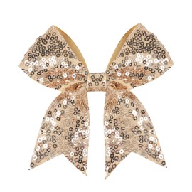 Glitter Cheer Bow Clip - 5 Inch Sequin Hair Bow with Tails for Girls Teen Softball Cheerleader Outfit Uniform -Gold