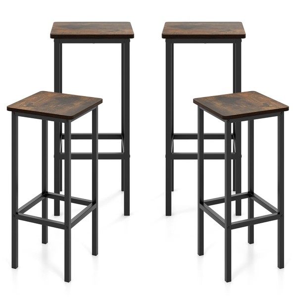 COSTWAY Industrial Bar Stools Set of 4, 26" Backless Square