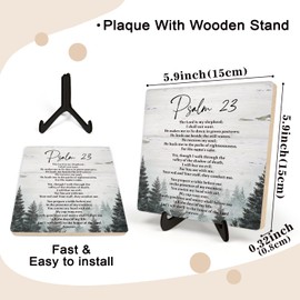 Bible Verse Sign,Christian Sign, Table Art Signs, Rustic Wooden Sign Desk Decor for Office, Positive Home Decor Motivational Scripture Gift 5.9x5.9inch(PSALM 23)