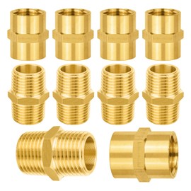10PACK GUOFIS Brass Pipe Fitting,1/2" Male Adapter(5 Pack)+1/2" Female Adapter(5 Pack),Hex Nipple Adapter