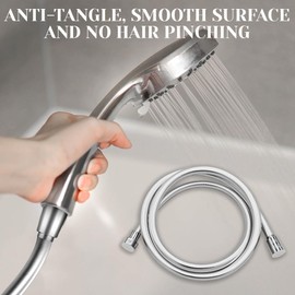 LONGHEXINA Shower Hose and Shower Head Holder Set, Universal Shower Hoses 2m(79") Brass Connections Flexible Anti-Twist, Wall Mount Shower Holder Bracket Angle Adjustable for Handheld Shower Head