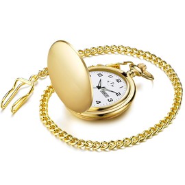 BOSHIYA Smooth Quartz Pocket Watches for Men Classic Arabic Digital Luminous Dial & Day Date Pocket Watch with Chain Christmas Graduation Birthday Gifts