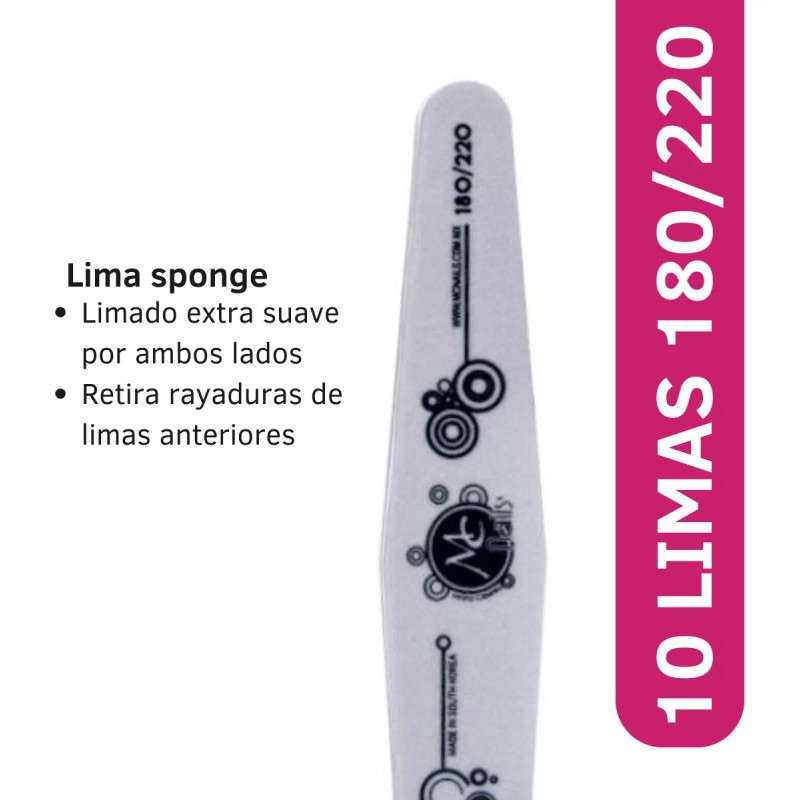 Mc Nails 10 Limas Sponge Rectas. Uñas Acrílicas 180/220 Mc