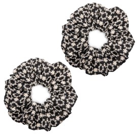 Scrunchies for Women's Hair - Organic Cotton Fluffy Hair Scrunchies | Hair Tie Scrunchies for Girls | Scrunchie | Hair Bands & Ponytail Holders (2Black)