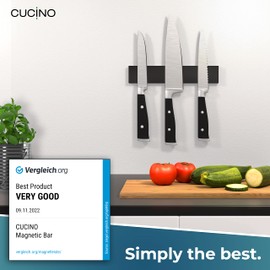 CUCINO Magnetic Knife Holder for Wall 10" No Drilling incl. Self Adhesive Tape - Extra strong Knife Holder - Awarded Knife Magnetic Strip - Made of Stainless Steel - black