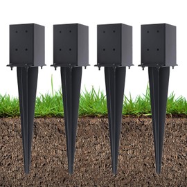 4 Pcs 4"x4" Fence Post Anchor Ground Spike 22"(Actual 3.6"x3.6") Heavy Duty Metal Fence Post Anchor with Black Powder-Coated for Deck,Fence,Porch,Railing,Mailbox