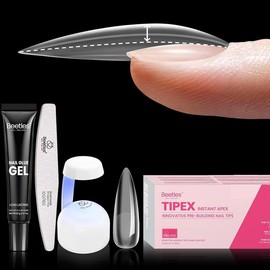 Beetles Tipex Instant Apex Nail Tips Thick Acrylic Nail Set for Flat Nails Manicure Stiletto Square Almond Coffin Nail Tips Nail Art DIY Gift for Women:_224 Pcs Long Stiletto Kit with File