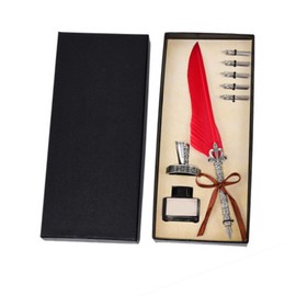 Quill Pen Stainless Steel Copper High Smoothness Elegant Colors European Retro Style Feather Pen with Ink for Writing