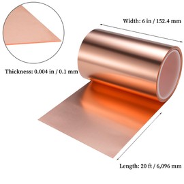 GOORY Copper Foil Sheet Roll - 4Mil/38Gauge(0.1mm) 6in x 20ft Pure Thin Copper Sheet - ASTM B152 C11000 99.9+% Soft Flashing Roll for Crafting, Electrical, House Repair, DIY Project, Decoration