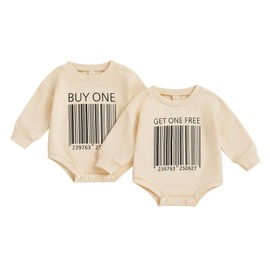 Nicoxijia Newborn Baby Twins Matching Outfits Funny Letter Print Romper Sweatshirt Bodysuit Twins Baby Gifts Fall Clothes (Apricot, 6-12 Months)