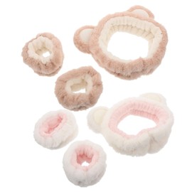 TOVINANNA 1 Set Waterproof Plush Bear Ears Headband and Wristband for Skincare Makeup Bath Soft Adjustable Hair Accessories for Face Washing Spa