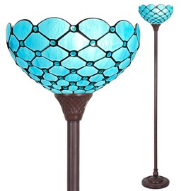 Capulina Tiffany Torchiere Floor Lamp 70 Inches Height Industrial Pole Vintage Sea Blue Beads Style Standing Floor Light for Home Office Living Room Bedroom Farmhouse