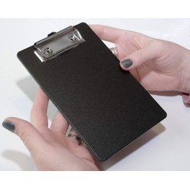 4x6 Inch Mini Clipboard, 2 Pack A6 Pocket Size Clipboards with Pen Holder, Low Profile Metal Clip, Hanging Loop, Portable Memo Board for Restaurant Office School Home, Black