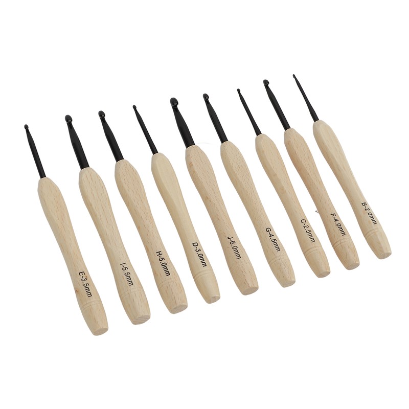 9PCS Crochet Hooks DIY Handcraft Ergonomic Crochet Needle with Wooden