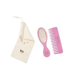 TEK - Purse Kit: Small Oval Brush and Comb Rado Pink with Cotton Bag for Normal and Coarse Hair, Handmade in Italy