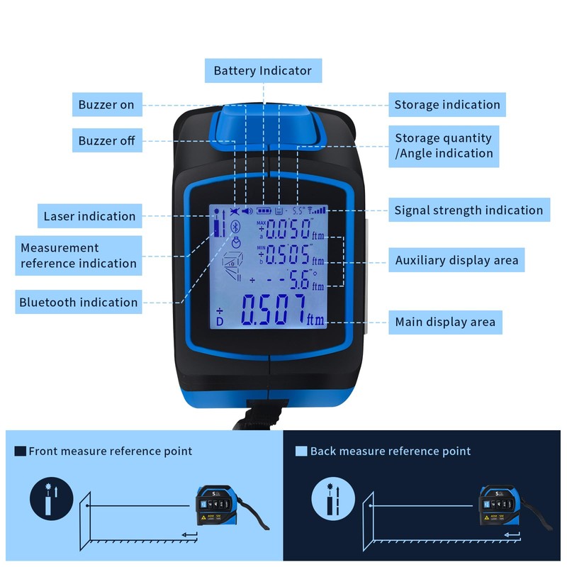 4 in 1 Laser Tape Measure，Laser Crosshairs | 130ft/40m Laser