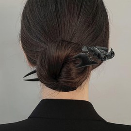 2pcs U Shape Raven Hair Prong Styling Pins Black Wicca Witch Hair Sticks Slide Renaissance Festival French Hair Forks Acceossories for Women