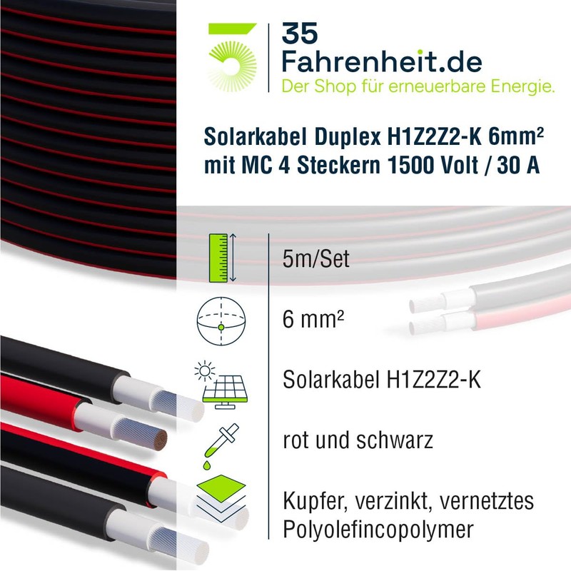 Solar Cable Duplex 5 m Set 6 mm² H1Z2Z2-K -