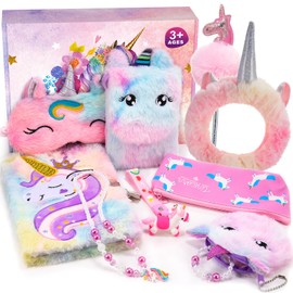 HappyGoLucky Unicorn Gifts for Girls 3 4 5 6 7 8 Years, Diary with Lock Unicorn Academy Gift Girls 3 4 5 6 7 8-11 Years Girls Toy Unicorn Stuffed Toy