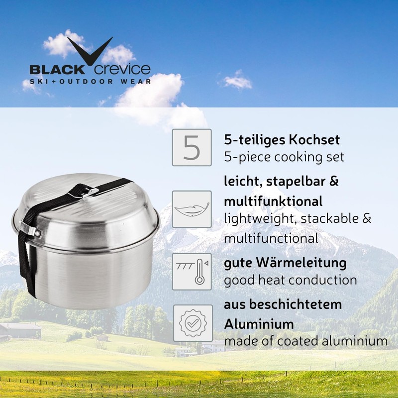 Crevice Black 5-Piece Cooking Set Silver 14.5 x 22 x