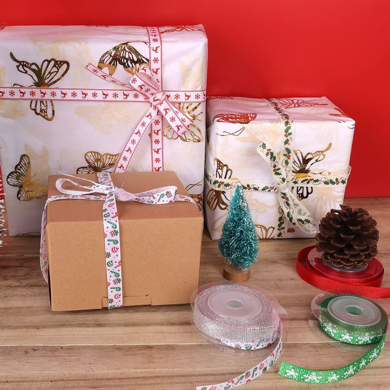 LUTER 12 Rolls Christmas Ribbons, 60 Yards Christmas Wrapping Ribbon
