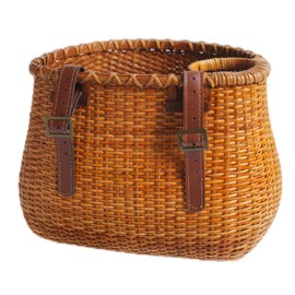 Bike Basket for Women's Beach Cruiser or Scooter The Original Wicker Bicycle Baskets with Built in Cup Holder for Front Handlebar-Classic Vintage Style Handmade Natural Rattan Wicker (Natural)