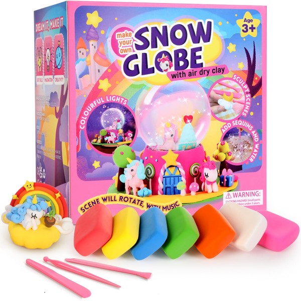 ANGELEMM Unicorn Craft Kits for Kids,Make Your Own Rotate Musical Snow Globe with Air Dry Clay,Unicorn Gifts Arts and Toys for Kids Girls Ages 4 5 6 7 8 9 10 Years Old and Up
