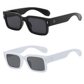 MUNSADE Trendy Rectangle Sunglasses for Women Men Retro Square Chunky Frame Sun Glasses Designer Style UV Protection ((2 Pack) Black/White Grey)