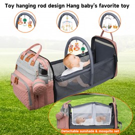 ANWTOTU Diaper Bag Backpack Baby Diaper Bag Multifunctional Waterproof Diaper Bag with Changing Station Travel Backpack with Changing Pad, Baby Baby Pacifier Case & Stroller Straps(PinkGrey)