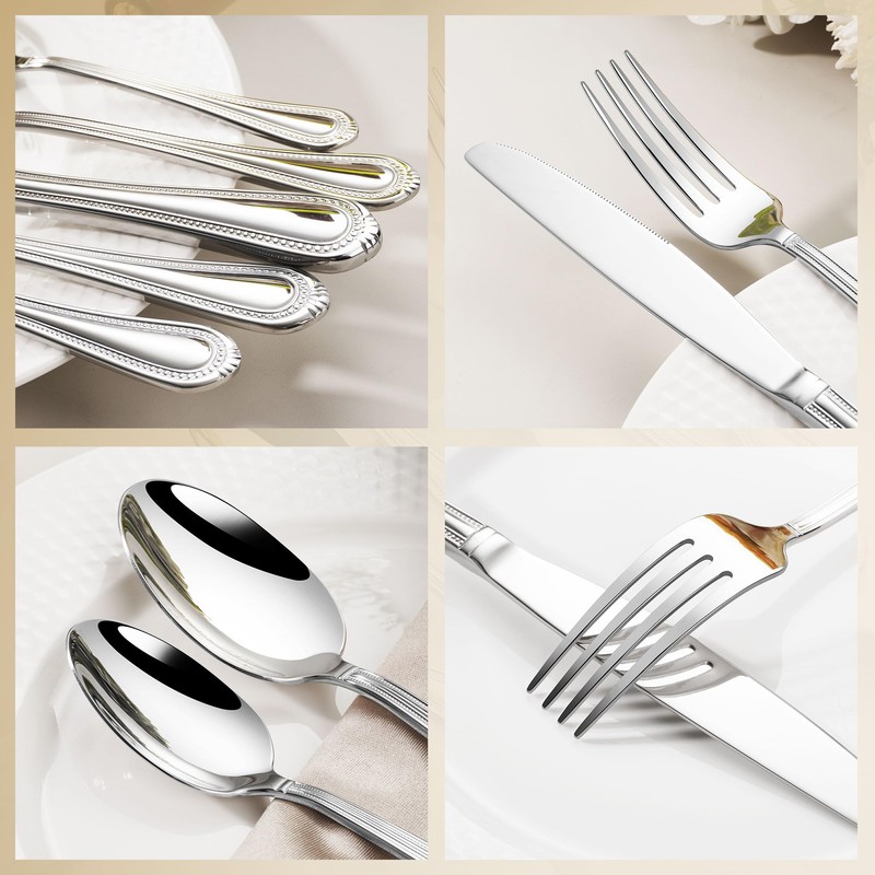 Heavy Duty Silverware Set for 12, 18/10 Stainless Steel, 60
