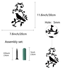 CREATCABIN Metal Bird Wall Decor Birds on The Branch Art Iron Wall Signs Hanging Metal Ornament Sculpture Leaves for Balcony Garden Home Living Room Decoration Outdoor Indoor Gifts Black 11.8x7.8Inch