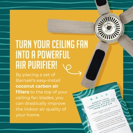 Barnakl Ceiling Fan Filters | Activated Coconut Shell Carbon Ceiling Fan Blade Filters for Common Household Contaminants | Easy-Stick Universal Fit, Unscented (3-Count)