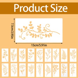 Maxqzin 18 Pcs Stencils for Painting on Wood, Reusable Leaf Wildflower Stencils for Painting Wood Wall Stencil for Paintings Large Pattern Canvas DIY Crafts Home Decor