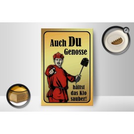 FEMER Wooden Sign 12 x 18 cm Du Genosse hält Klo sauber [German Language]