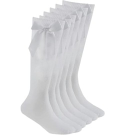 J&A MARTS® 3 Pairs Girls Knee High School Socks, Cotton long white socks With Fluffy Ribbon Bows Back to School Kids Uniform Party Wear Long Comfort Fit Stockings (UK 12-3)