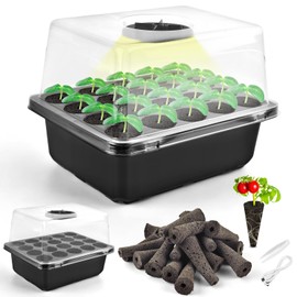 PACETAP Seed Starter Tray with Grow Light, Seedling Starter Trays Kits Includes 20 Plant Sponges, Domes and Clear Cell Tray, 20 Cells Plant Trays for Plants Indoor & Greenhouse & Gardens