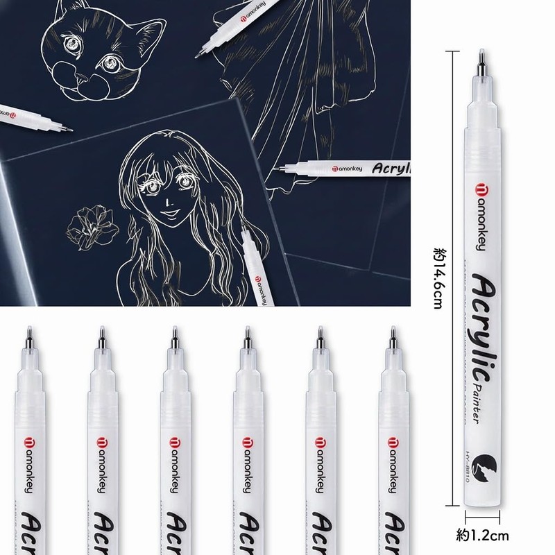Acrylic Markers, White, 0.02 inches (0.5 mm), Extra Fine Point,