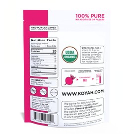 KOYAH - Organic Beet Powder (1 Scoop = 1/2 Beet): 30 Servings, Freeze-Dried Beetroot, Whole-Root Powder, Non-GMO, Vegan, Allergen-Free. Add to Water, Juice or Smoothies.