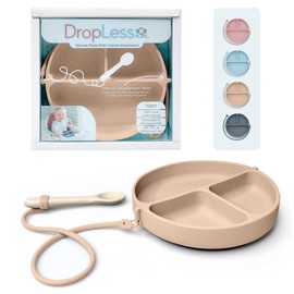 DropLess Plate, Silicone Suction Plates for Baby With Utensil Attachment, Toddler Plates, Baby Plates With Suction, Promotes Self Feeding, BPA & Toxic Free, Dishwasher & Microwave Safe Baby Dishes