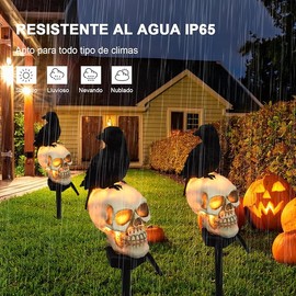 Luces Solares Halloween de Calavera, Estacas para Jardin Halloween, Impermeable y Vivida, Ideal para Patio, Pasarela, Decoración de Fiesta (Negro)