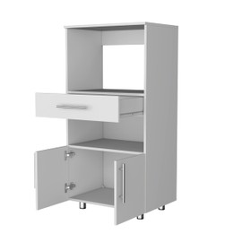 FM FURNITURE Corsica Pantry Cabinet Microwave Stand, Multi-Function with Drawer,White