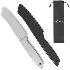 Plastic Knife | 2 Pcs Plastic Knives for Nonstick Pans | lettuce knife with serrated Blade | Plastic Knife Set for Cutting Fruits, Veggies and Bread, Black and Grey