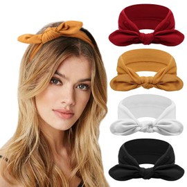 DRESHOW 4 Pack Headbands for Women Bow Knotted Hair Band Facial Cloth Rabbit Ears Running Sport Elastic Hair Wrap