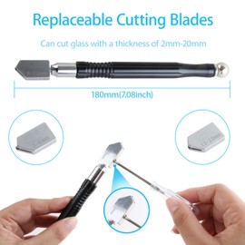 Yuentoen Glasschneider 2-20mm,Professionelles Glasschneider Satz,Glasschneide Werkzeug mit 3 Hartmetall Schneidköpfen,Bleistift Stil Öl Feed Hartmetallspitze für Glas Fliesen Spiegel Mosaik Schneiden